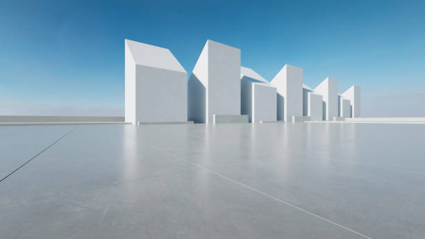 istock 3d render of abstract modern architecture with empty concrete floor, car presentation background. 2158532830
