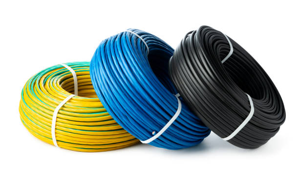 istock Three Rolls of Electrical Wire Isolated on White Background 2158535451