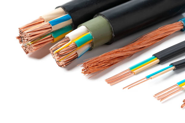 istock Various Electrical Wires With Exposed Copper Strands on White Background 2158535777