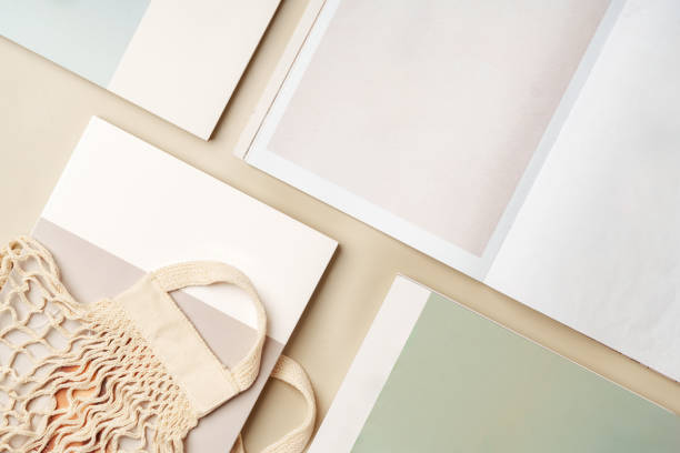 istock Stack of paper and fabric bag, blank objects for placing your design 2158537080