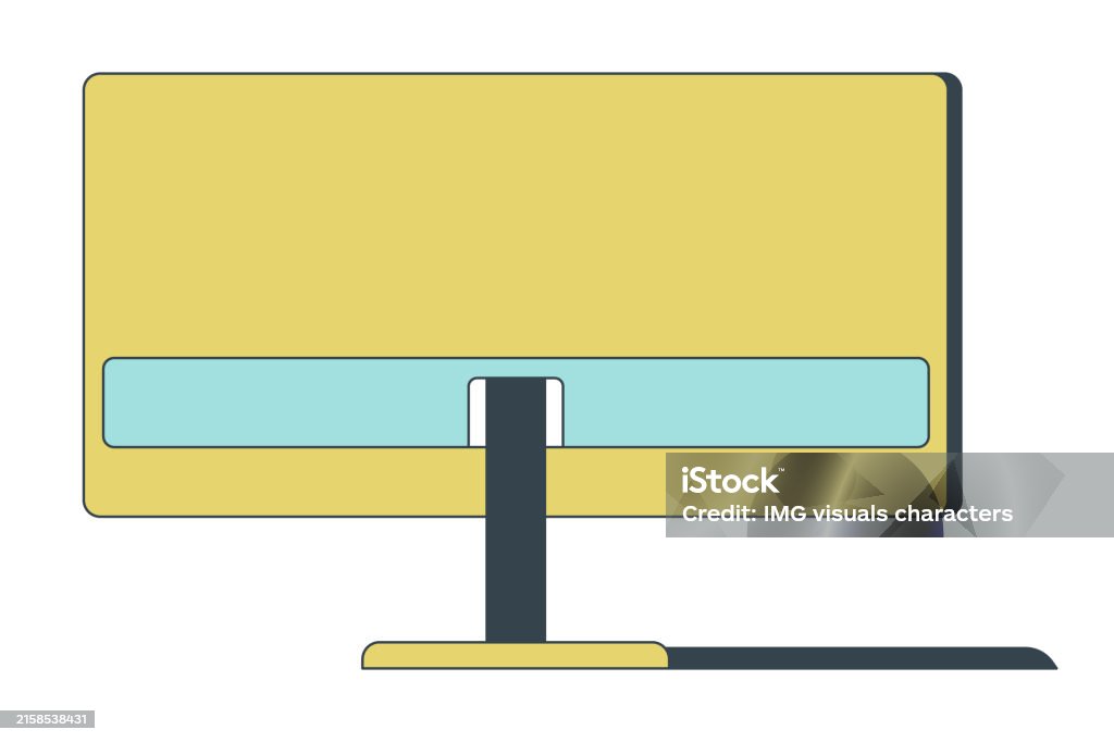 Computer Backside 2d Back View Computer Desktop 2d Linear Cartoon Object Stock Illustration ...