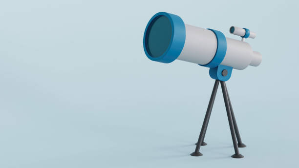 istock Telescope 3d illustration on isolated blue background with space for copy 2158538852