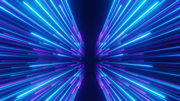 istock 3d Render, Hyper Warp Blue purple speed light line through dark background, abstract fast highway patch, hyper speed in space. 2158538900