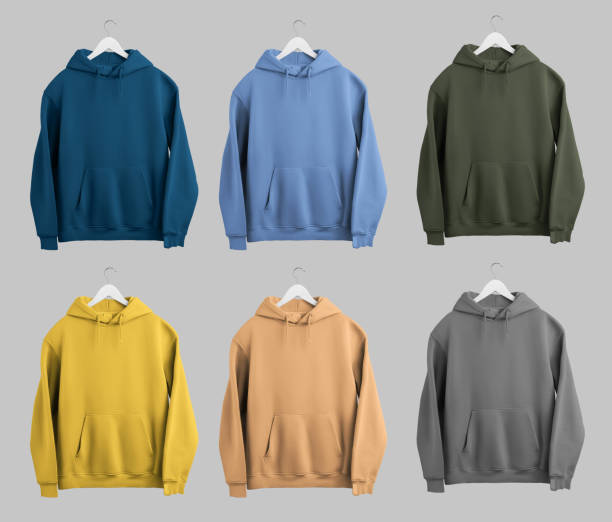 istock Mockup of colorful oversized hoodies on a hanger, presentation object front view, sweatshirt for design, branding. Set 2158539408