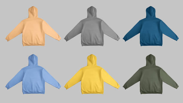 istock Template of colorful unfolded hoodies oversize, presentation object back view, sweatshirt with hood, cuffs, isolated on gray background. Set 2158539472