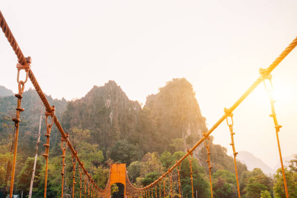 istock Orange bridge over song river Landmark in Vang Vieng,Laos 2158540241