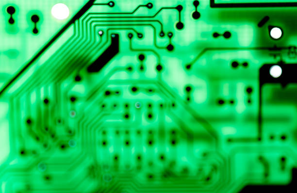 Golden computer mother board close up