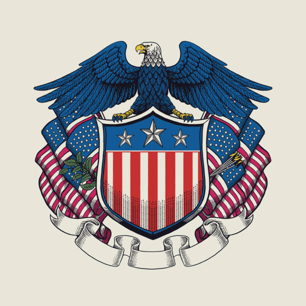istock Vintage Hand Drawn Illustration of American Eagle Design Colorful 2158541980