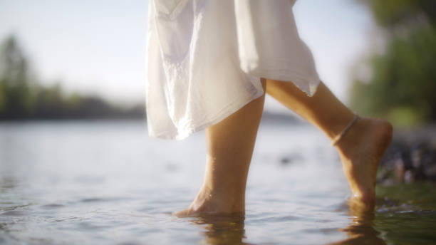 Serene River Wading Woman Close Up