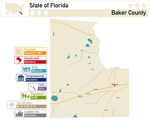Detailed Infographic And Map Of Baker County In Florida Usa Stock Detailed Infographic And Map Of Baker County In Florida Usa 