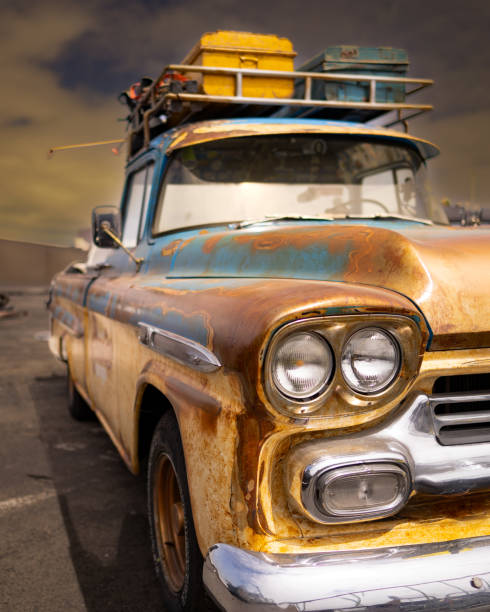 istock old vintage pickup car american style headlights close 2158549521