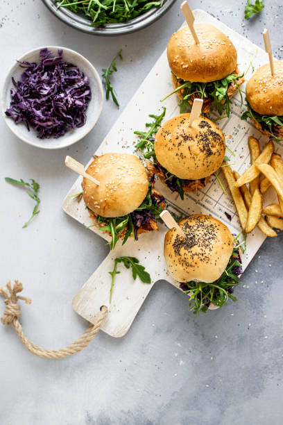 istock Fresh homemade pulled chicken burgers 2158550928