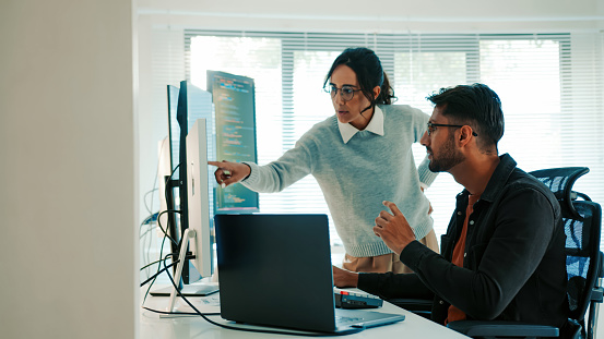 Latin Coder Collaborative Latinx Programmers Discussing Code On Monitor Remote And ...