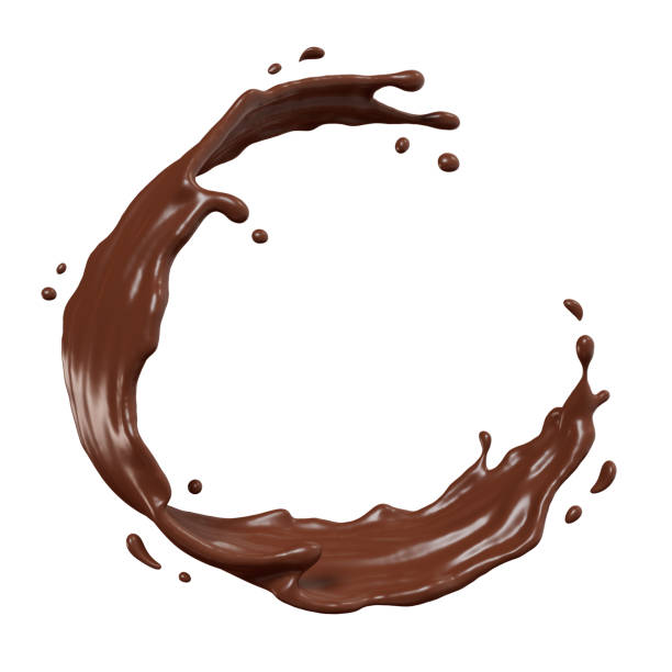 istock Dark Chocolate splash, Chocolate Milk Flowing hot cocoa drink isolated with clipping path, 3d illustration. 2158552374