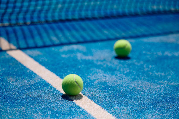 istock Paddle tennis ball on the court. 2158557088