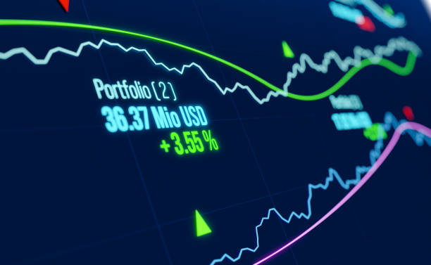 istock Close up line chart and moving average, portfolio information along the graphs. 2158559629