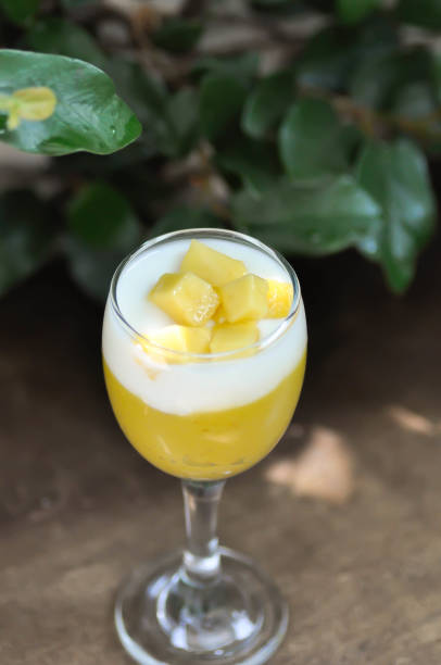 istock yogurt with mango topping ,  natural yogurt with mango 2158567134