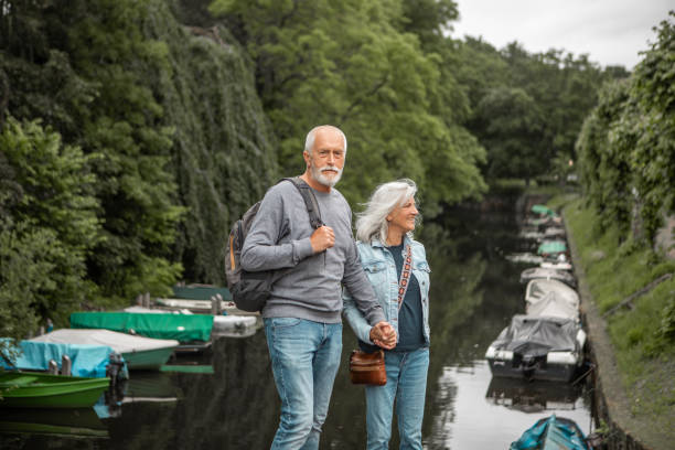 Beautiful Senior couple on an active Staycation in the Netherlands