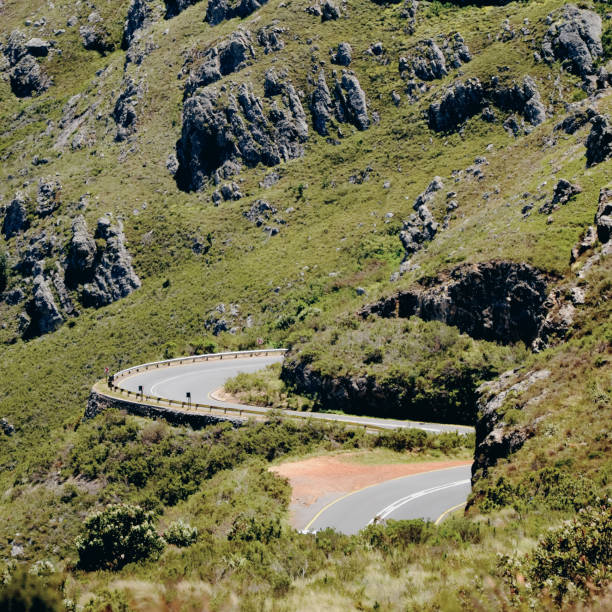 Partial view of a curvy road on a mountain