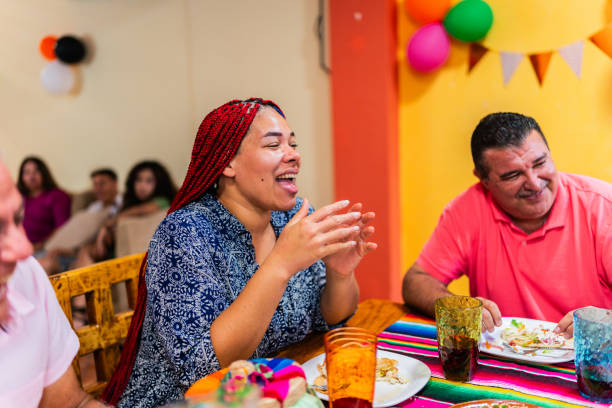 istock Family talking and eating at home 2158576646