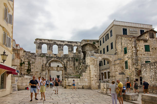 Split, Croatia - september 15: Diocletian's Palace overlooking the Silver Gate.  An ancient 4th century palace in Dalmatia september15, 2023 in Split, Croatia