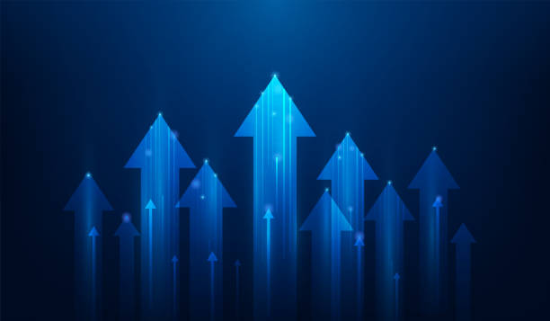 istock business investment growth progress increase with arrow rising up technology background. finance strategy graph increase. vector illustration fantastic hi-tech design. 2158587555