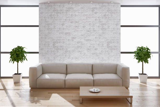 istock Large luxury modern bright interiors Living room mockup illustration 3D rendering image 2158589624