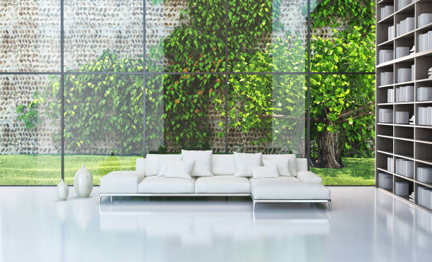 istock Large luxury modern bright interiors Living room mockup illustration 3D rendering image 2158589635