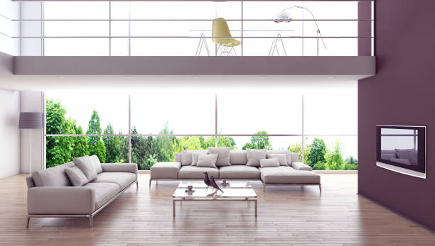 istock Large luxury modern bright interiors Living room mockup illustration 3D rendering image 2158589802