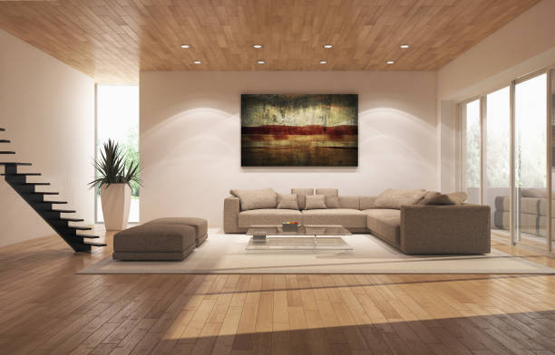 istock Large luxury modern bright interiors Living room mockup illustration 3D rendering image 2158590242