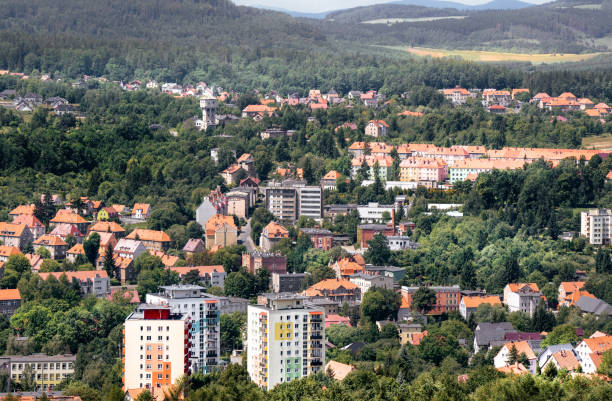 Cityscape of Walbrzych. View from above. Sudetes Mountains landscape.