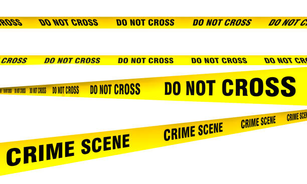 istock Crime scene barrier tape isolated on checkered background 2158591969