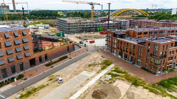 New complex of apartment buildings under construction.