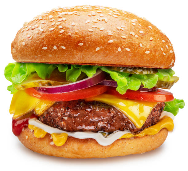 istock Beef patty burger with vegetables and lettuce on white background. File contains clipping path. 2158592905
