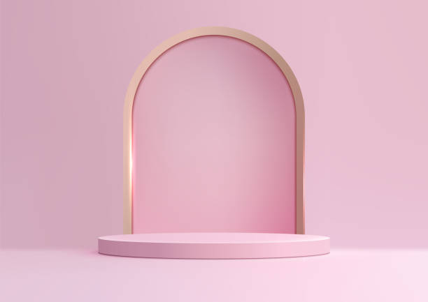 istock 3D Pink Podium with Gold Archway on Pink Background, Minimal Luxury Style for Product Display, Mockup, and Showcase 2158593121