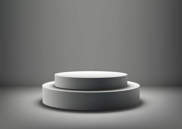 istock Elegant 3D White Podium Stacks on Gray Background, Modern Minimalist Product Display for Professional Showroom 2158593143