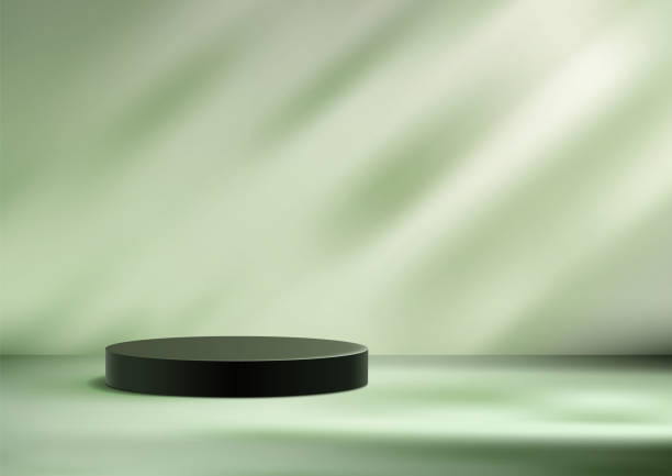 istock Minimal 3D Black Circular Podium, Sophisticated Product Display and Mockup on Green Background for Stylish Showcase 2158593152