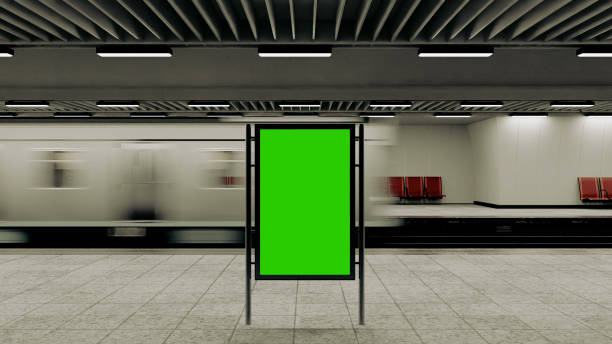 istock Empty billboard with a green screen for advertising on a subway station. 3D illustrator 2158593230
