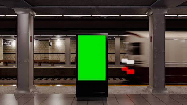 istock Empty billboard with a green screen for advertising on a subway station. 3D illustrator 2158593265
