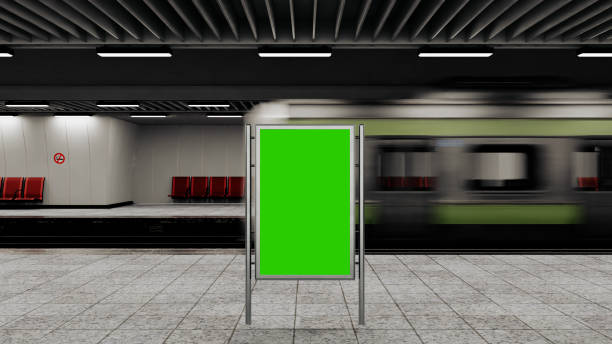 istock Empty billboard with a green screen for advertising on a subway station. 3D illustrator 2158593268