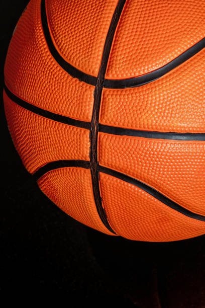 istock Vertical template with detailed orange basketball and copy space for text 2158595162