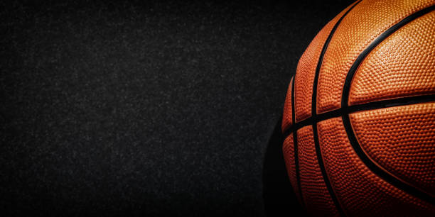 istock Dark web banner with detailed orange basketball and copy space for text 2158595164