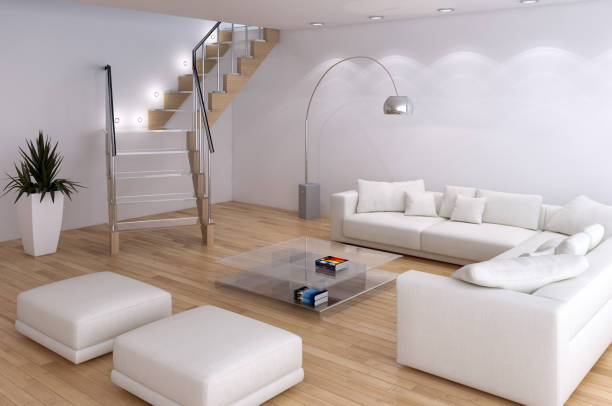 istock Large luxury modern bright interiors Living room mockup illustration 3D rendering image 2158595294