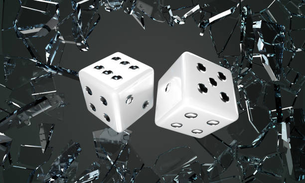 golden playing dice on a red background - 3D rendering
