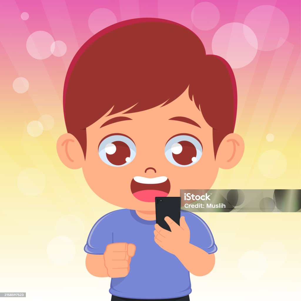 Boy Using Mobile Animation Cute Boy Stock Illustration - Download Image Now - Addiction, Boys ...
