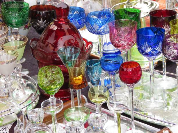 istock A vibrant collection of colorful crystal glassware displayed on a table. 2158599504