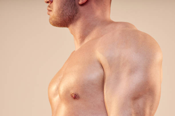 istock Close Up On Athletic Male Upper Body 2158600321