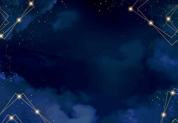 Magic night dark blue sky with sparkling stars. Gold glitter powder splash vector background. Golden scattered dust vector art illustration