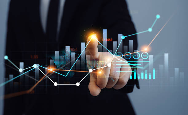 istock Businessman draw growth graph chart. Financial marketing graph grow chart.Business increase, profit, development and success. 2158607816