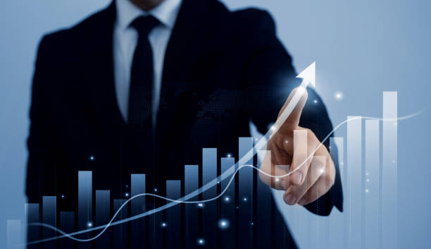 istock Businessman draw growth graph chart. Financial marketing graph grow chart.Business increase, profit, development and success. 2158607821